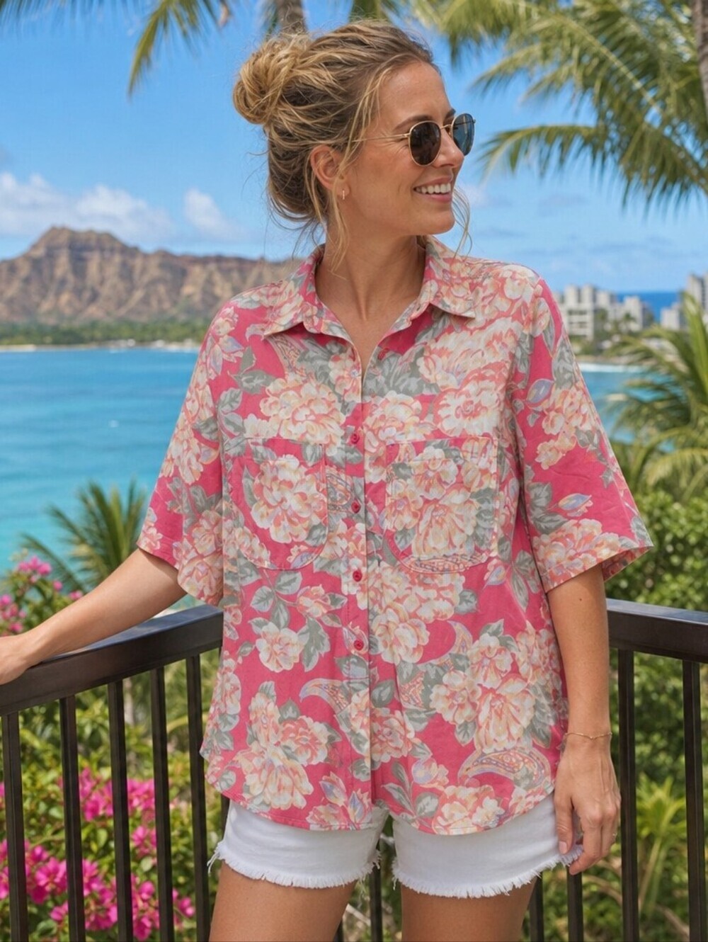 Vintage Jaclyn Smith Floral Button Down Shirt Large Made in USA 90s Cottage